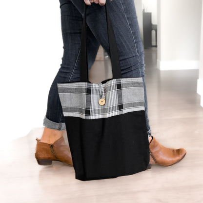 Tote Bag -  Black and White Plaid