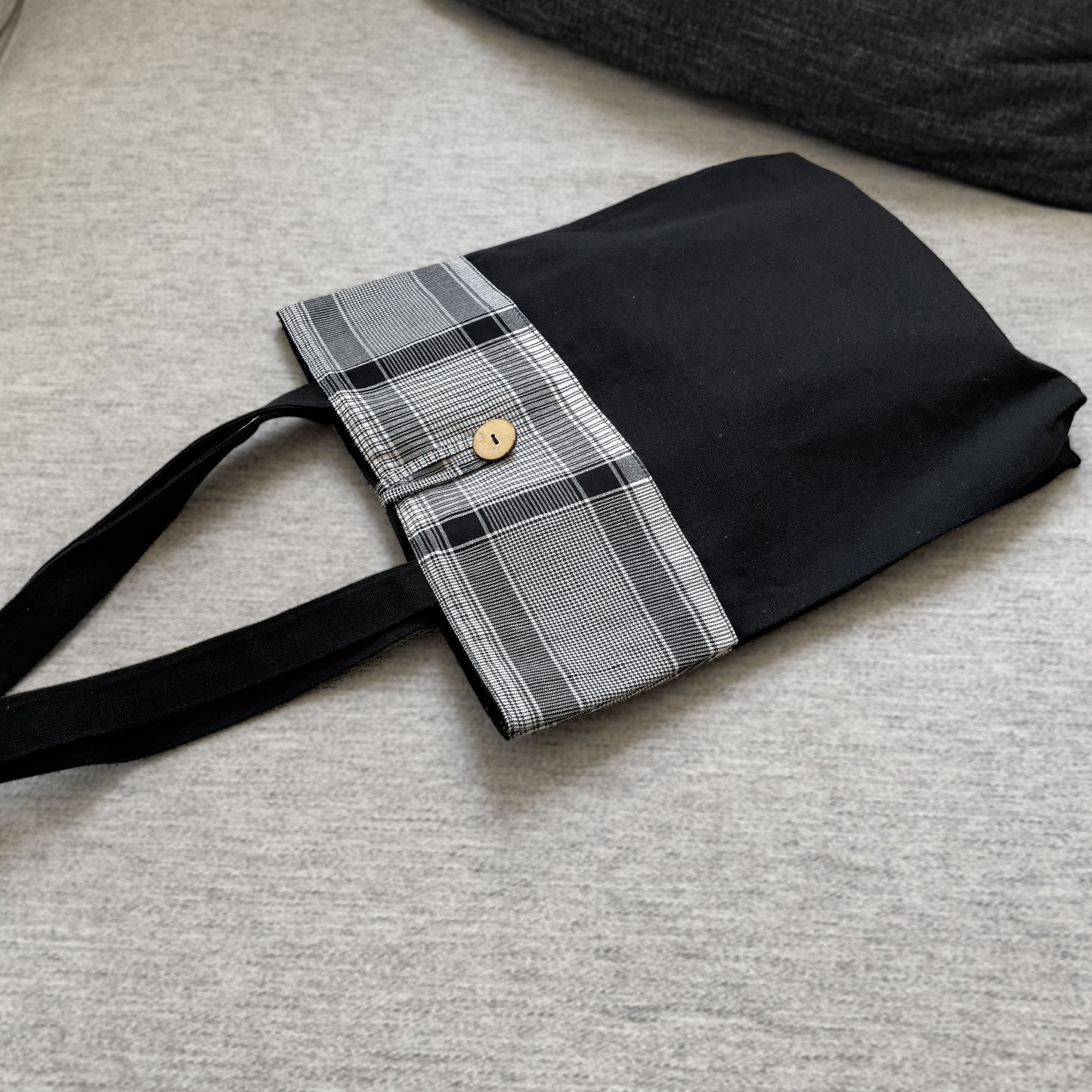 Tote Bag -  Black and White Plaid